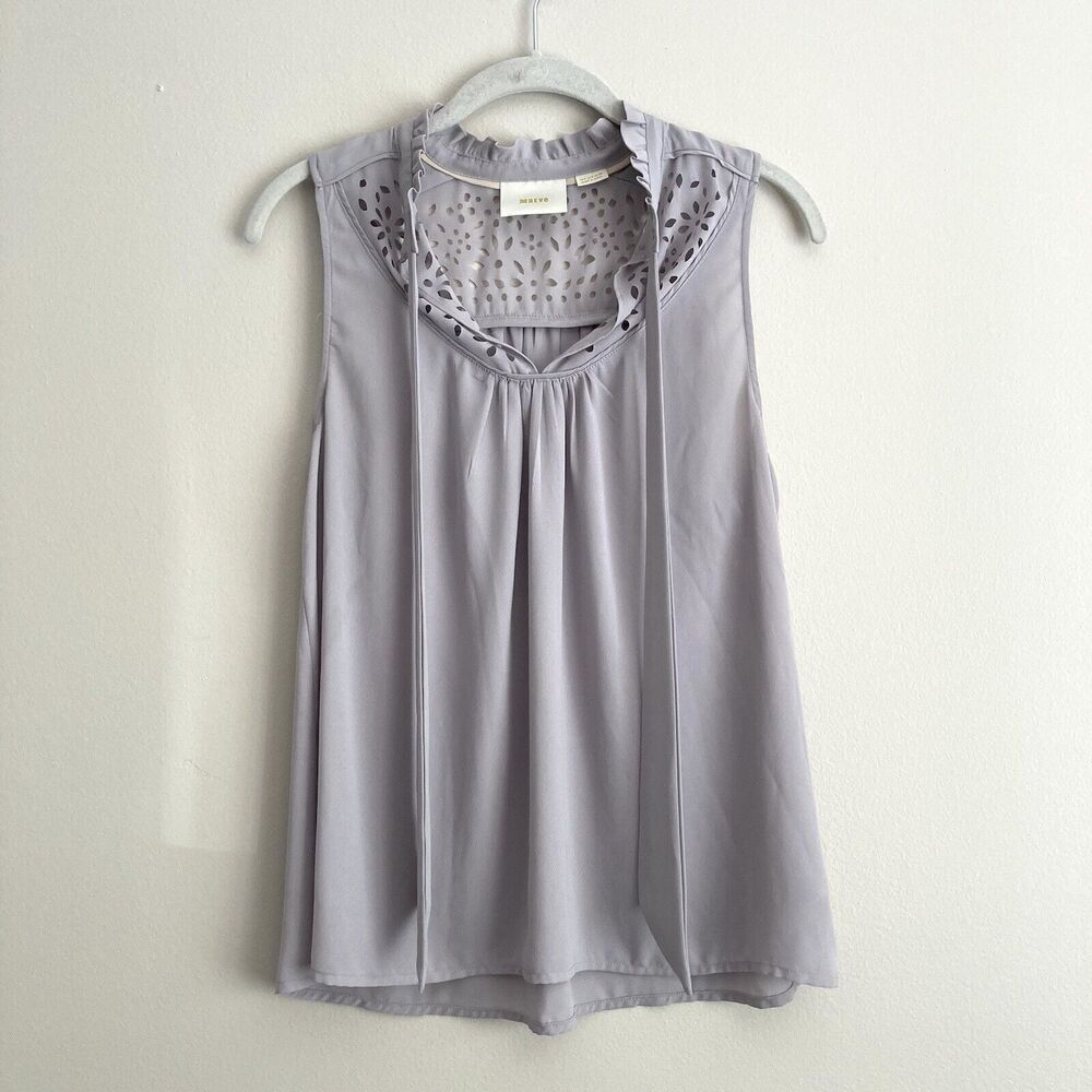 Maeve Anthropologie Womens Size 4 Gray Luca Laser Cut Tie Blouse Sleeveless Top